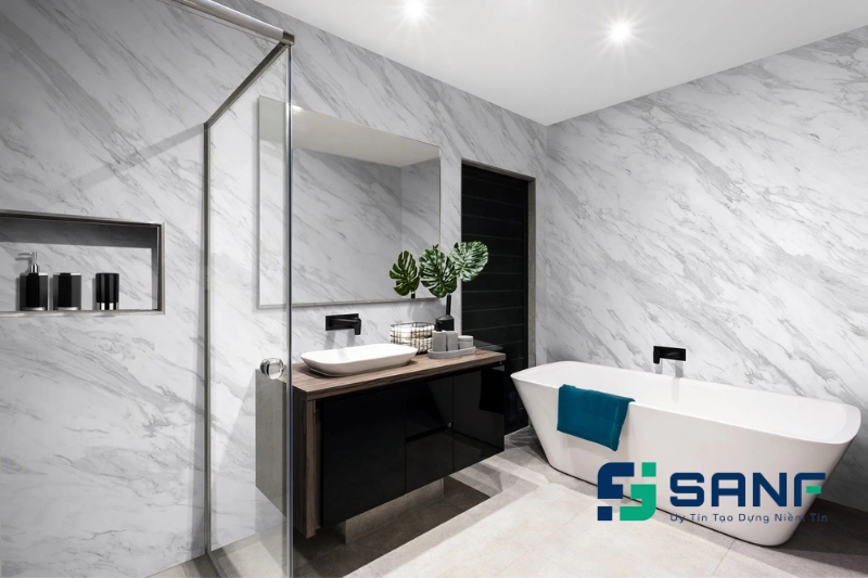 Tường nhựa giả đá marble được ưa chuộng trong thiết kế phòng tắm