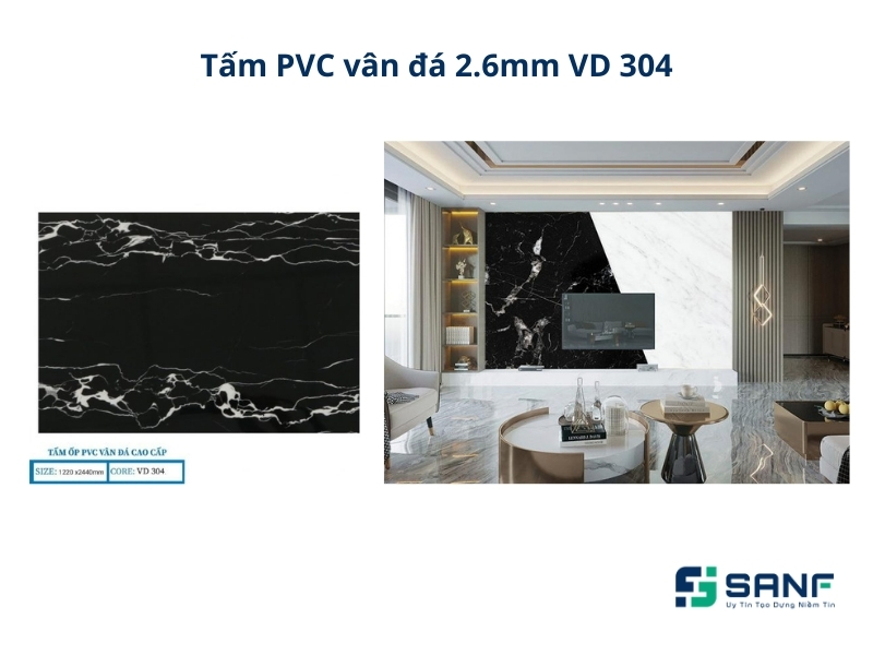 Tấm nhựa PVC vân đá màu đen sang trọng dành cho phòng khách